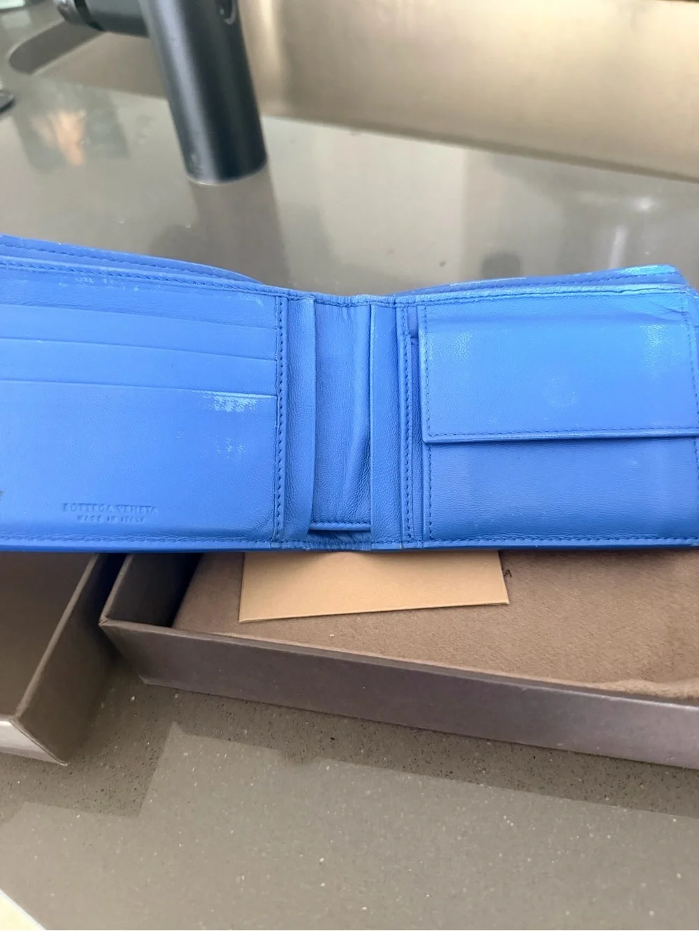 Bottega Veneta Blue Intrecciato Woven Leather Bifold Wallet - Full Inclusion